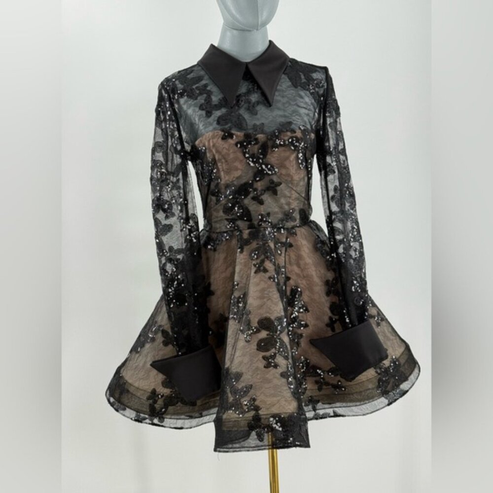 🆕 BRONX & BANCO 🧿 NWOT Maraya Jasmine Black Sequin Lace Mini Dress, Sz M US 6 - Picture 3 of 16